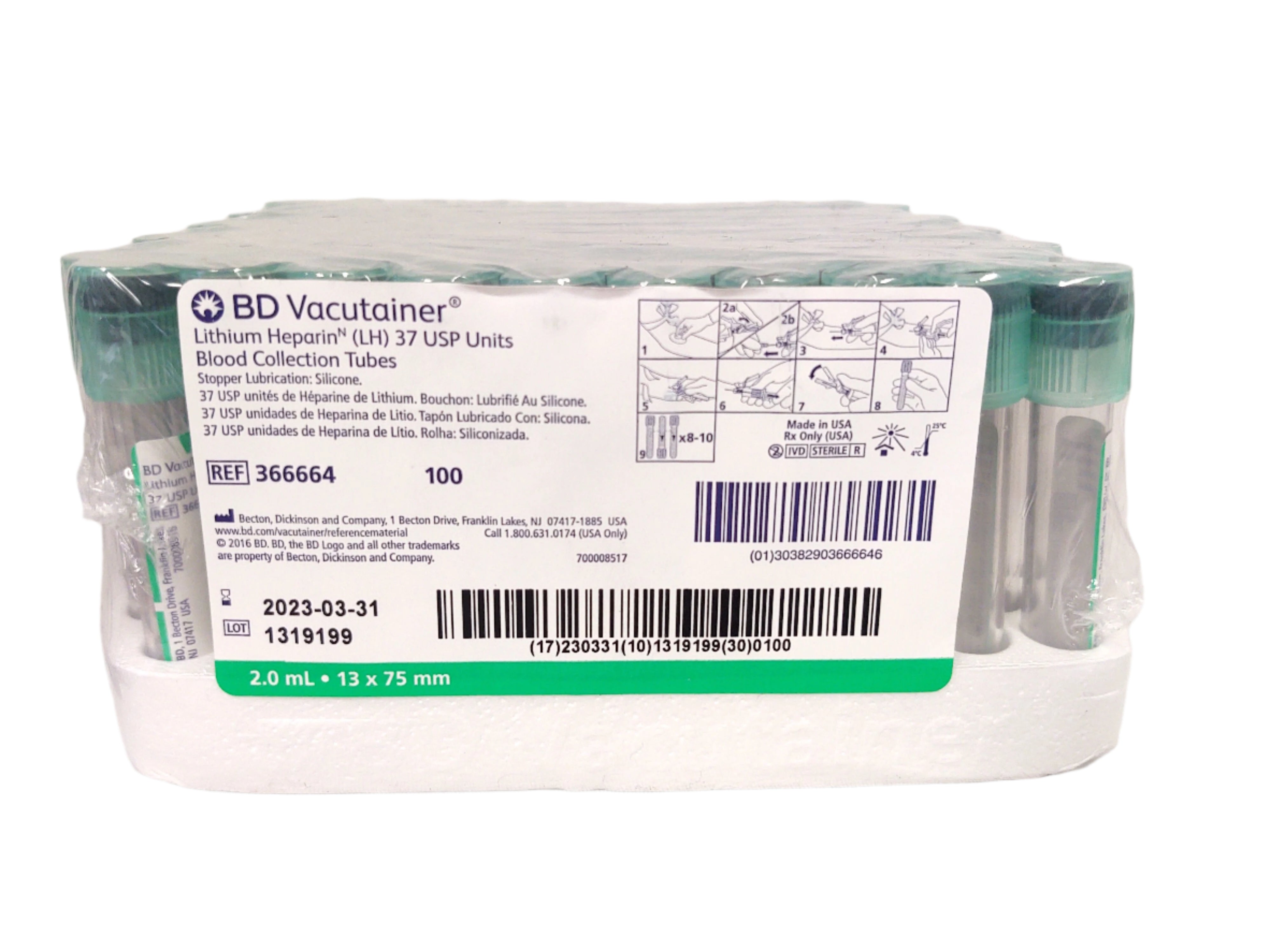 BD 366664 Vacutainer Lithium Heparin Plasma Tube 2.0ml