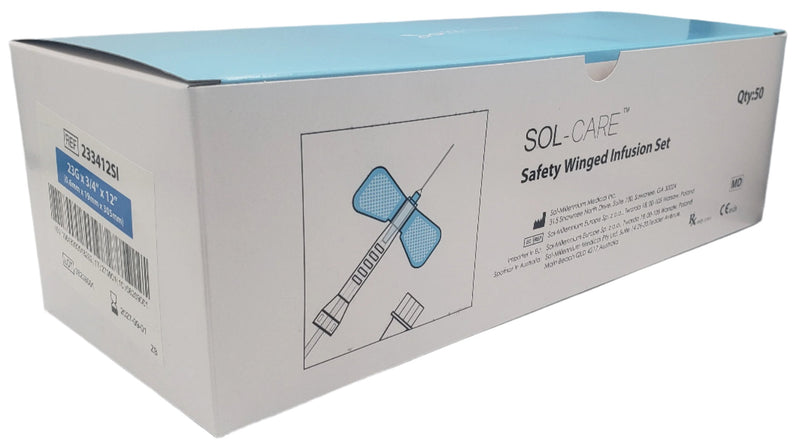 Safety winged infusion set in packaging