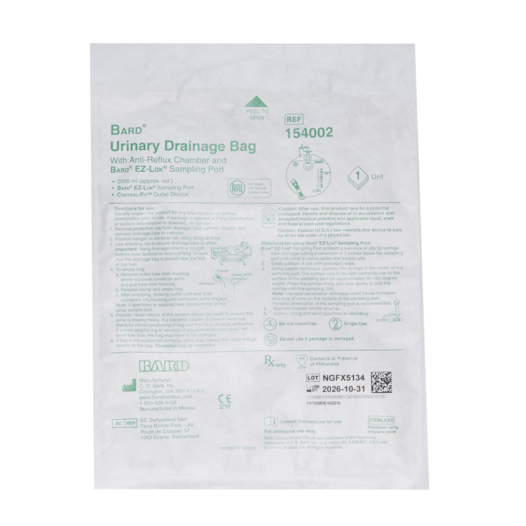 Bard 154002 Urine Drainage Bag With Anti-reflux Chamber, 2000ml