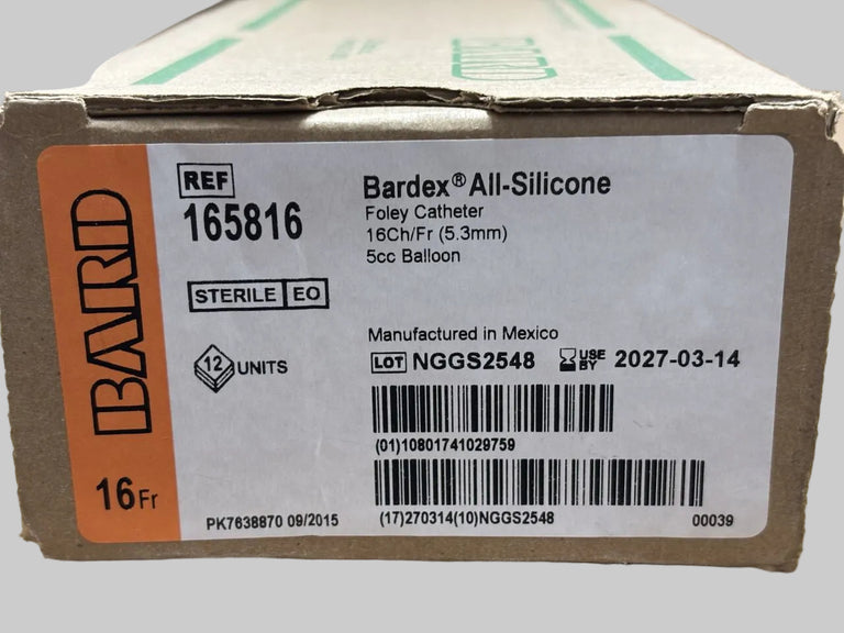 Box of Bardex All-Silicone Foley Catheter with label details