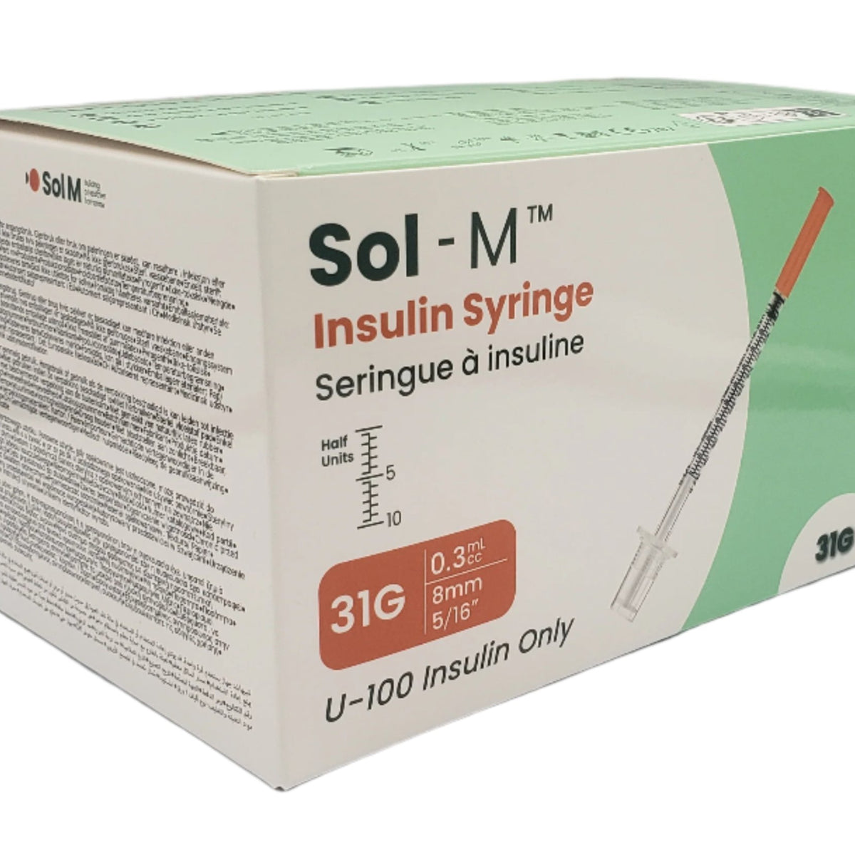 SOL-M 0.3ml Insulin Syringe w/Fixed Needle 31G x 8mm