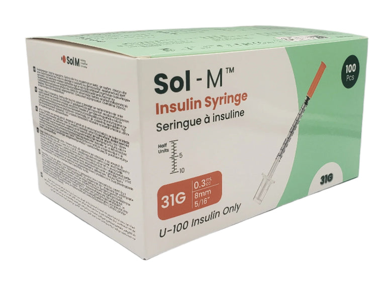 SOL-M 0.3ml Insulin Syringe w/Fixed Needle 31G x 8mm