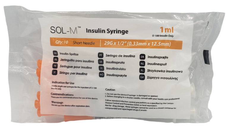 SOL-M 1ml Insulin Syringe w/Fixed Needle 29G x 1/2