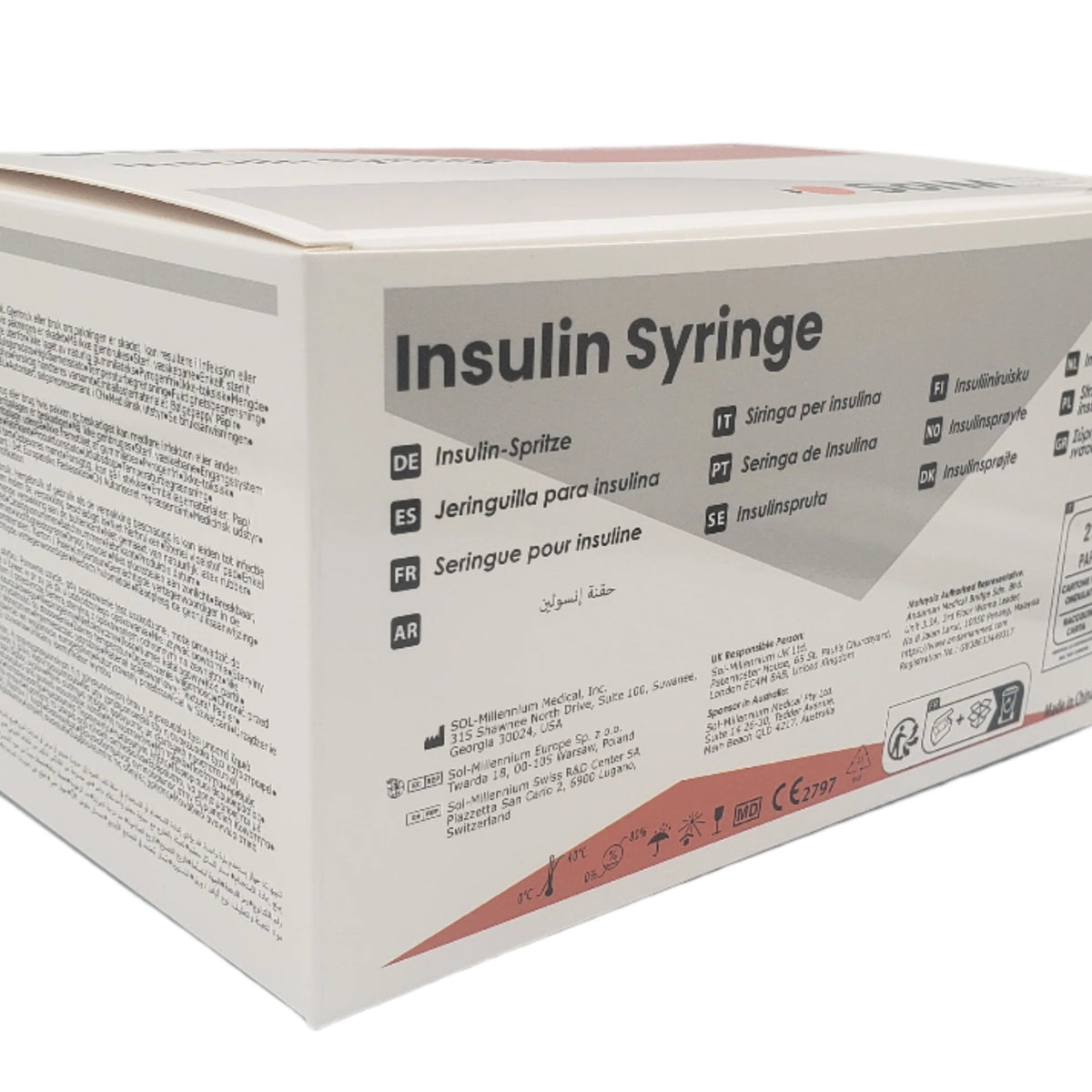 SOL-M 1ml Insulin Syringe w/Fixed Needle 27G x 1/2