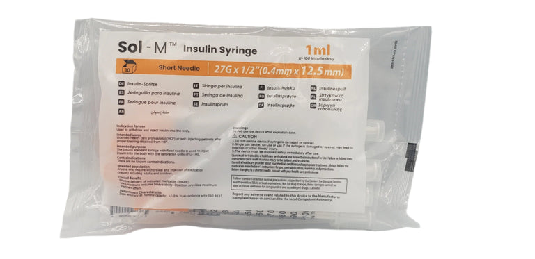 SOL-M 1ml Insulin Syringe w/Fixed Needle 27G x 1/2