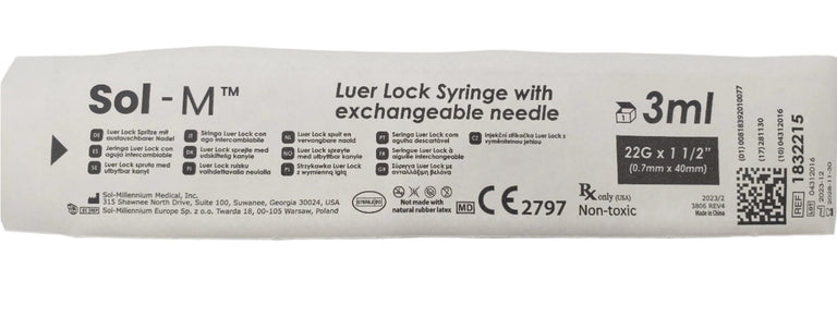 SOL-M Luer Lock Syringe 3ml 22G x 1.5