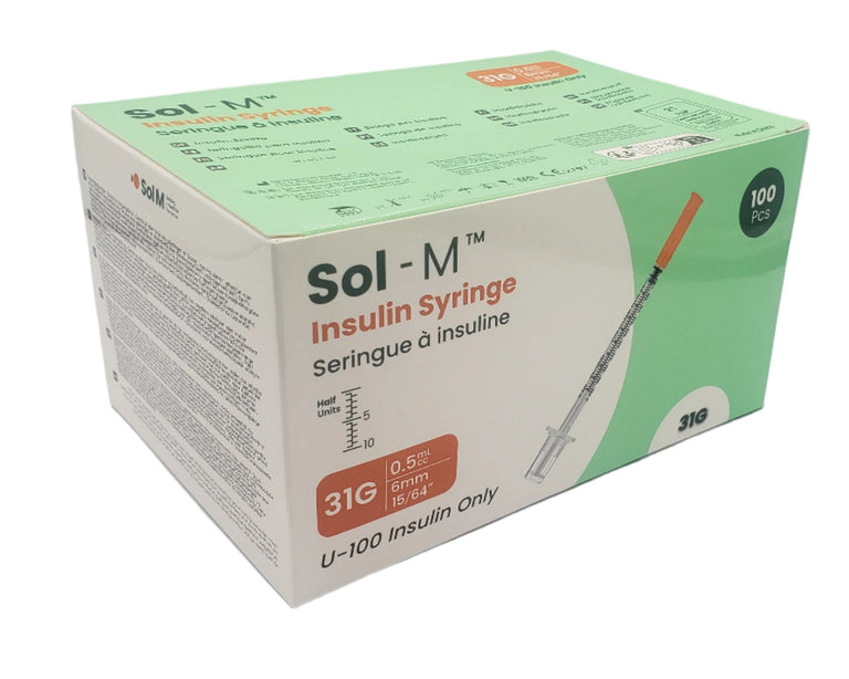 SOL-M 0.5ml Insulin Syringe w/Fixed Needle 31G x 6mm