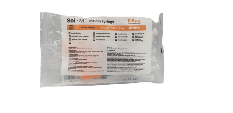 SOL-M 0.5ml Insulin Syringe w/Fixed Needle 31G x 6mm