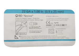 Front view of BD Nexiva MaxZero Closed IV Catheter 22G × 1