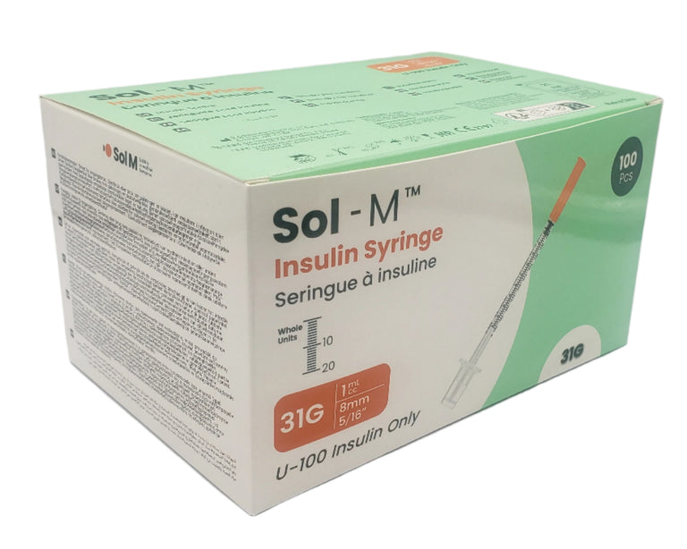 SOL-M 1ml Insulin Syringe w/Fixed Needle 31G x 8mm