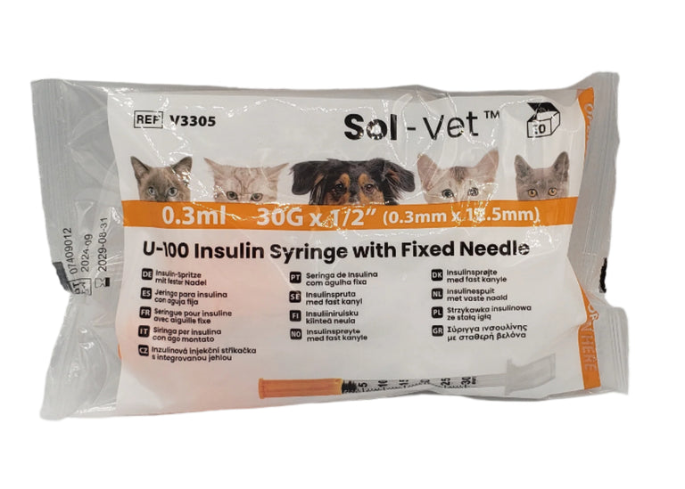 SOL-VET V3305  Insulin Syringe 0.3ml 30G x 0.5