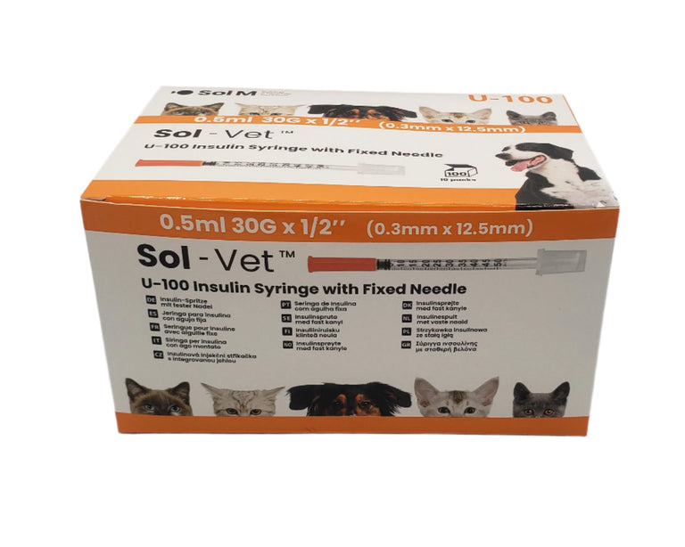 SOL-VET V5305 Insulin Syringe 0.5ml 30G x 0.5