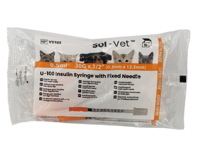 SOL-VET V5305 Insulin Syringe 0.5ml 30G x 0.5