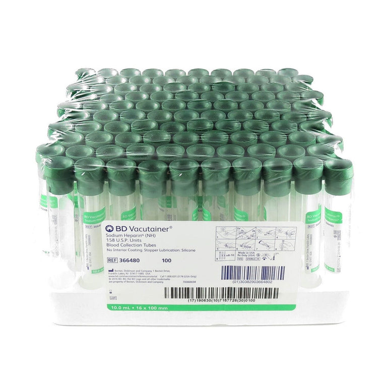 BD 366480 Vacutainer Glass Plasma Tube Sodium Heparin, 10ml