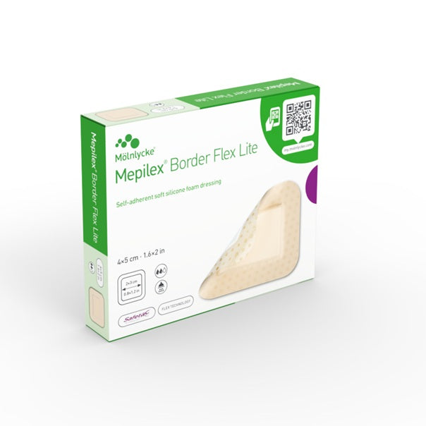 Mepilex Border Flex Lite packaging on a white background