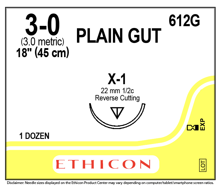Ethicon 612G Plain Gut Suture 3-0 Undyed 18