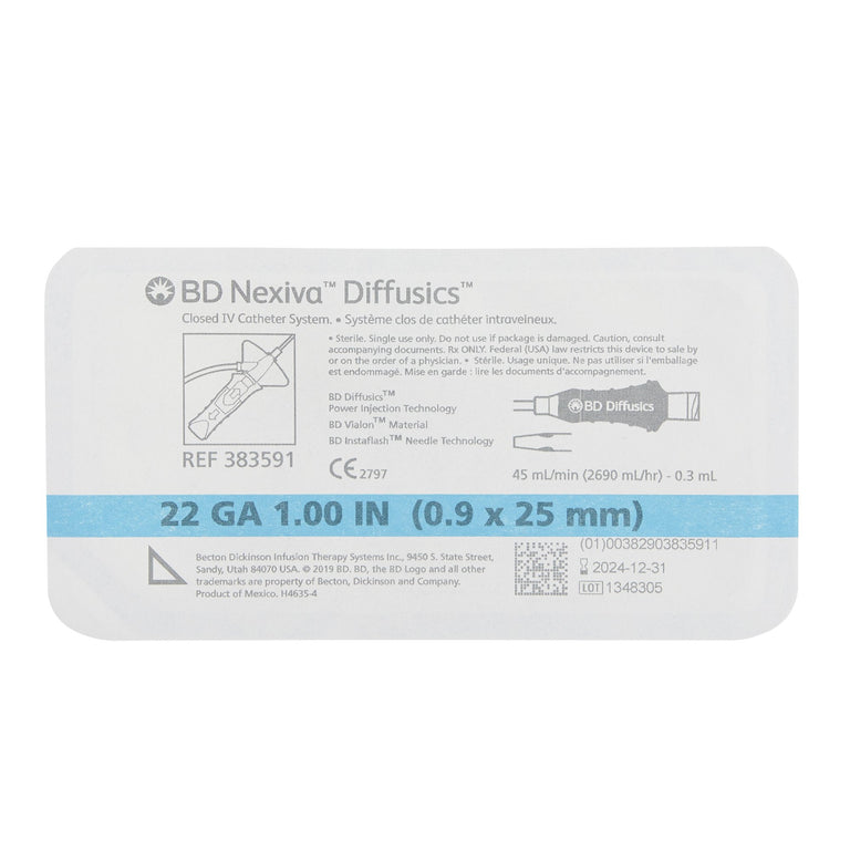 BD 383591 Nexiva Diffusics Closed IV Catheter System 22G x 1