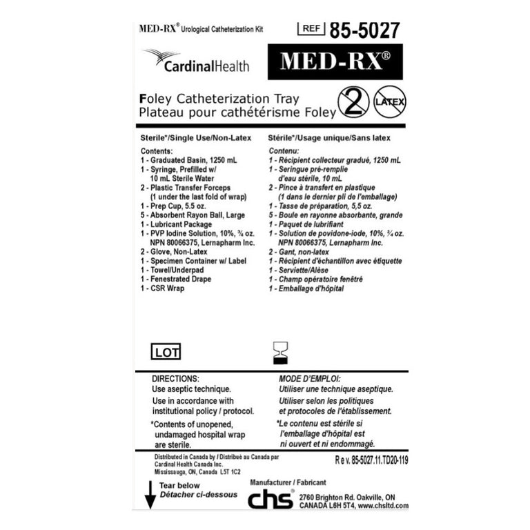 Med-Rx Foley Catheterization Tray- 85-5027 Case of 16 Trays