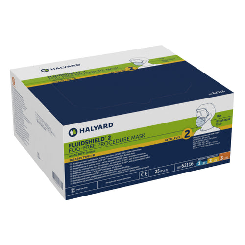 Halyard FLUIDSHIELD™ Level 2 Procedure Mask 62116 | Blue Fog-Free Wraparound Visor | Case of 100
