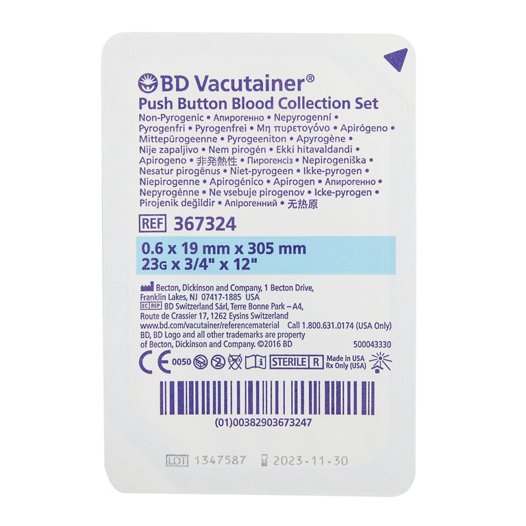 BD 367324 Vacutainer® Blood Collection Set, Push Button, 23G x 3/4