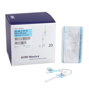 Front view of BD Nexiva Dual Port Closed IV Catheter 22G × 1