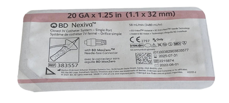 BD 383557 Nexiva MaxZero Closed IV Catheter System-Single Port 20G x 1.25