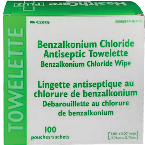 Healthcare Pus BZK Wipe 100 Wipes/Box