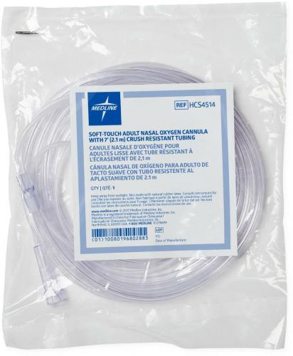 Soft-Touch Nasal Cannula Adult Curved Tips 7ft Tubing Standard Connector