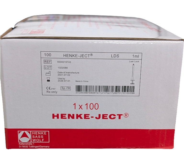 HENKE-JECT 1ml Luer Lock Syringe Low Dead Space (Syringe Only)