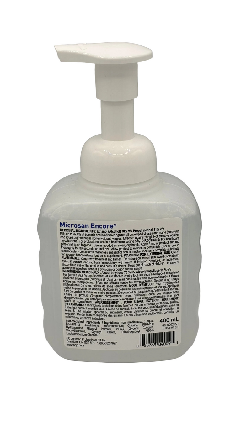 Microsan Encore® Hand Sanitizer, Foaming Alcohol, 400ml Pump Bottle