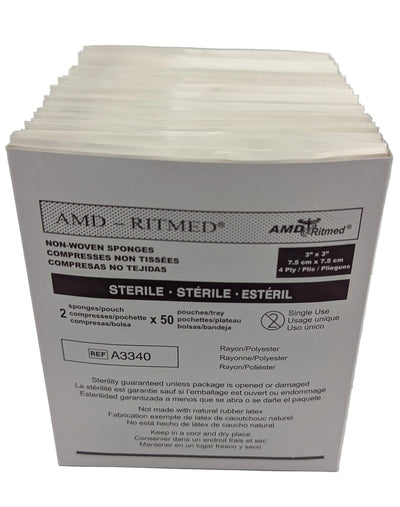 3" x 3" Non Woven Sterile Ritmed Gauze 4Ply