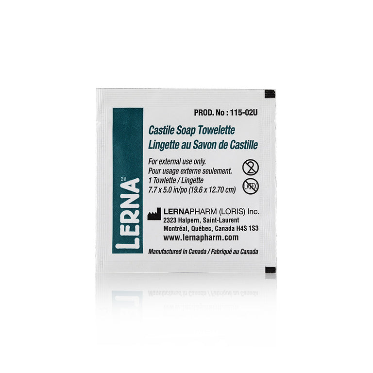 LERNA™ Castile Soap Towelettes 115-02U | Alcohol-Free, Fragrance-Free Skin Cleansing Wipes | Individually Wrapped | Box of 300