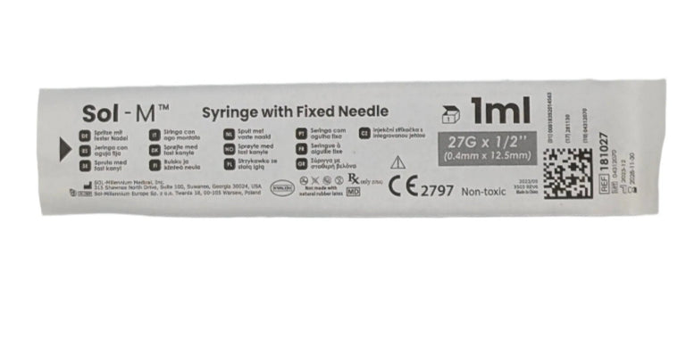 SOL-M 1ml TB Syringe w/Fixed Needle 27G x 1/2''