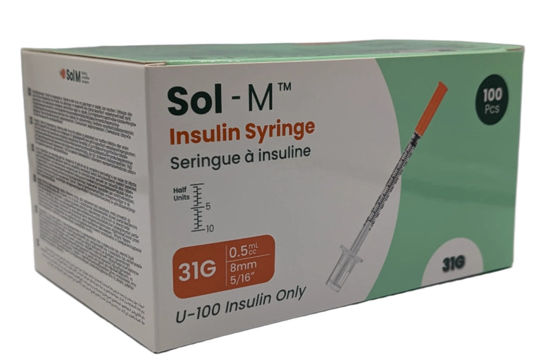 SOL-M 0.5ml Insulin Syringe w/Fixed Needle 31G x 8mm