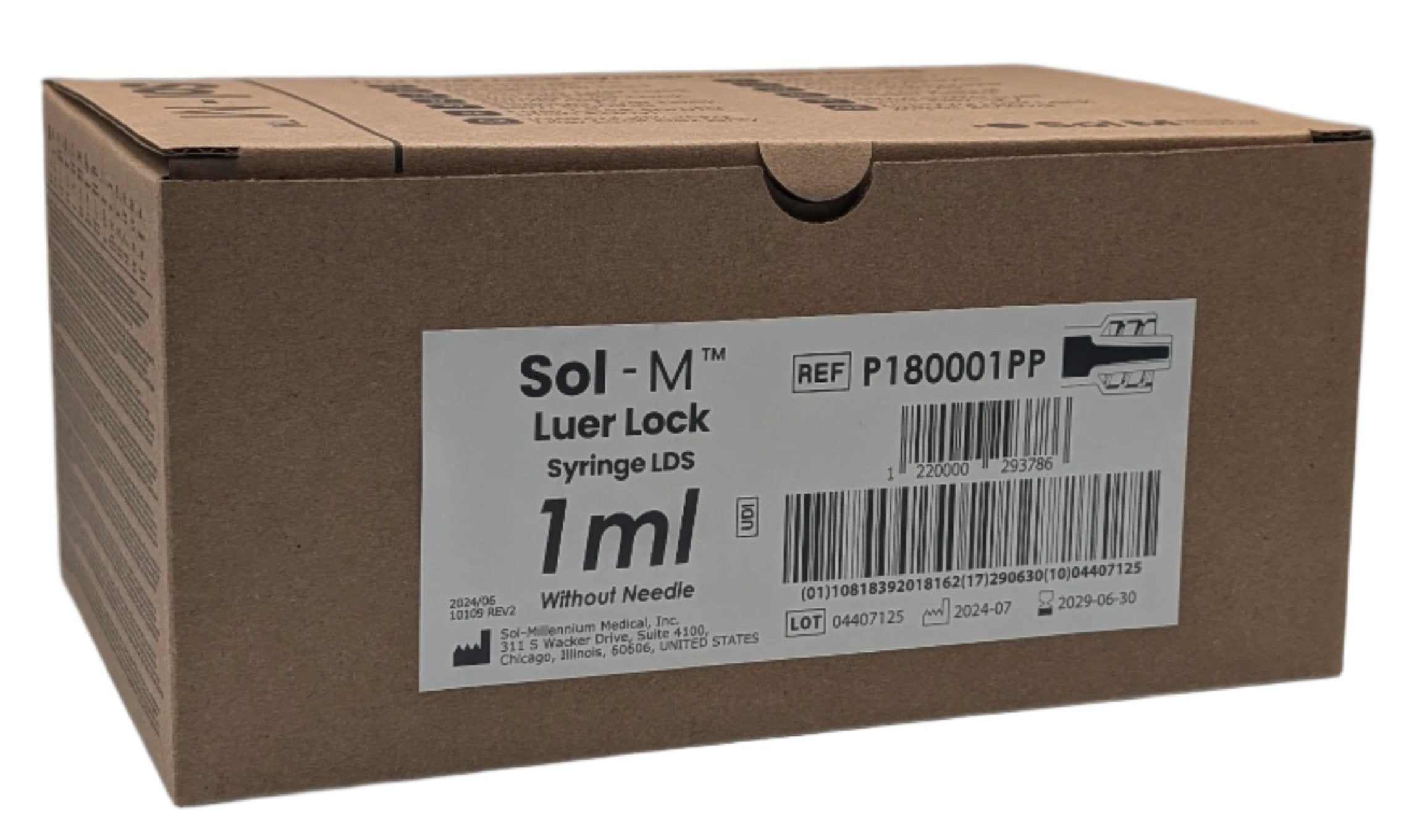 SOL-M 1 mL Luer Lock Syringe Low Dead Space | Box of 100 REF P180001PP
