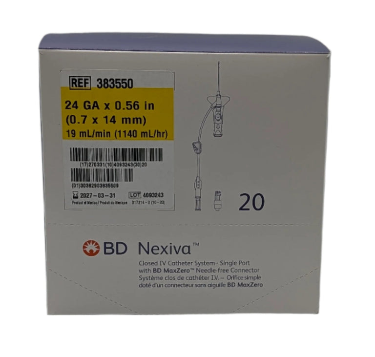 BD 383550 Nexiva MaxZero Closed IV Catheter Single Port 24G x 0.56