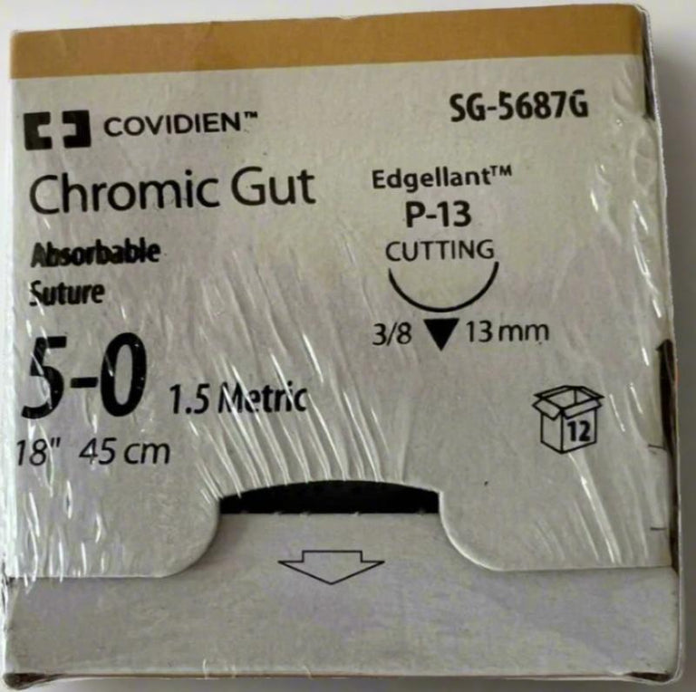 Covidien SG-5687G SUTURE 5.0 CHROMIC P-13 8IN UNDYED 12EA/BX