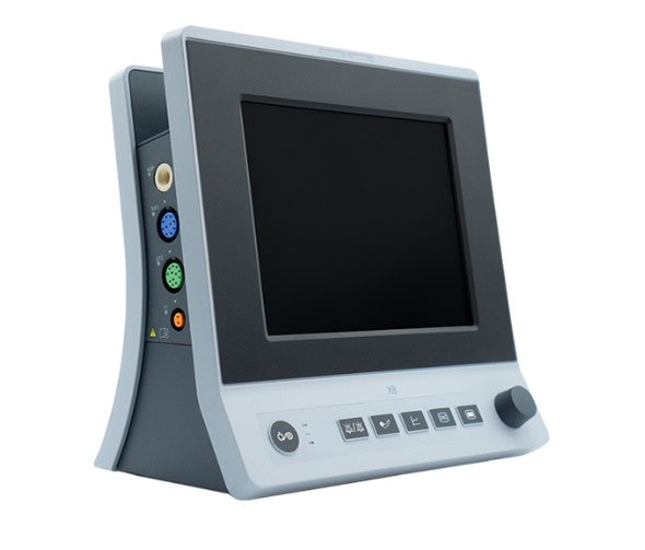 Medical monitor with a screen and control buttons on a white background