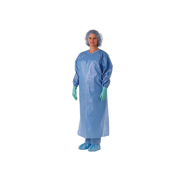 Isolation Gown 5210PG | Over-the-Head Plastic Film | Thumb Loop | Blue | Universal | Case of 75