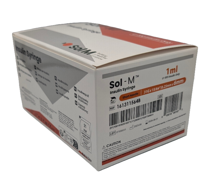 SOL-M 1ml Insulin Syringe w/Fixed Needle 31G x 6mm