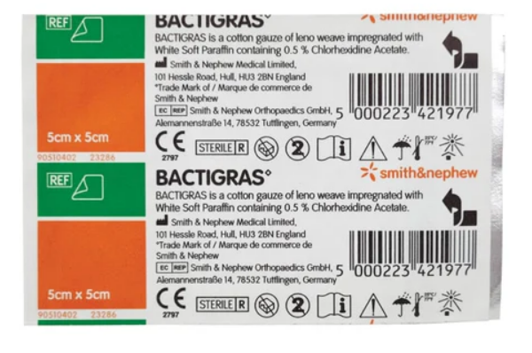 Bactigras 5cm x 5cm Antiseptic Chlorhexidine Dressing