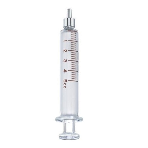 glass 5ml syringe on white background
