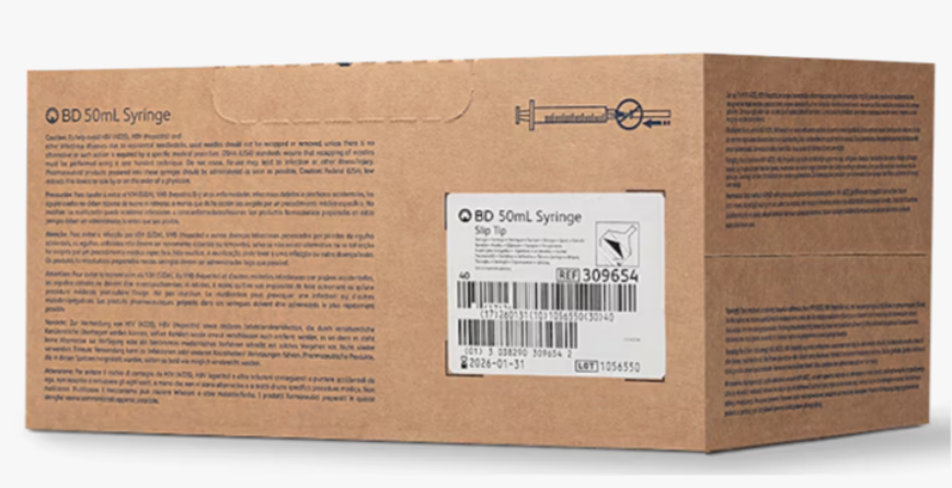 BD 309654 – 50 mL Luer Slip‑Tip Syringe (Sterile, Single‑Use) – Pack o