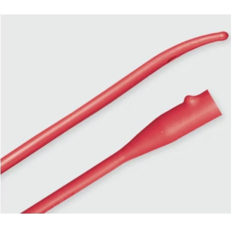 Bard Red Rubber Intermittent Catheters, Coudé Tip (Tiemann Model), Two Drainage Eyes, Uncoated, Unisex – Box of 12