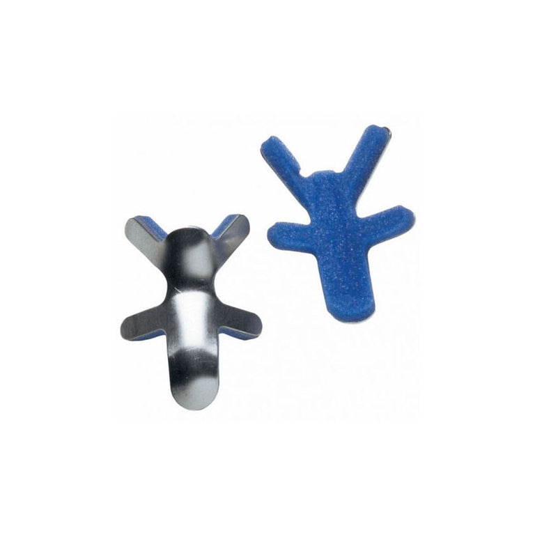 finger splint, silver and blue on white background