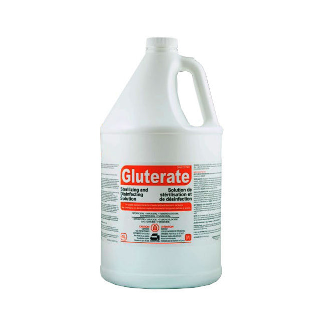 Gallon container of Gluterate disinfectant on a white background