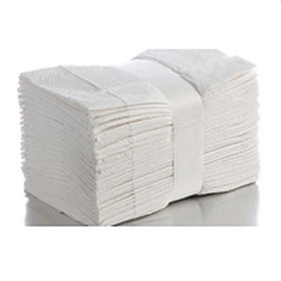 A stack of white towels tied together with a white band, shown on a plain white background.