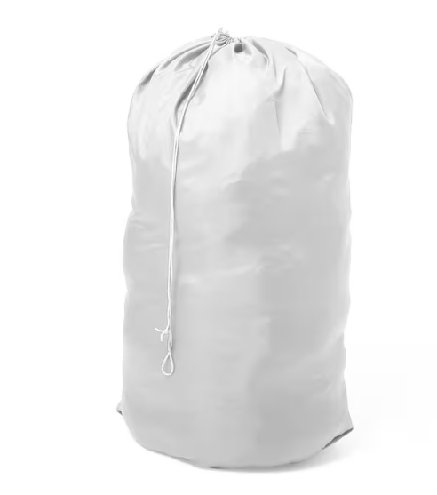 white laundry hamper bag with drawstring