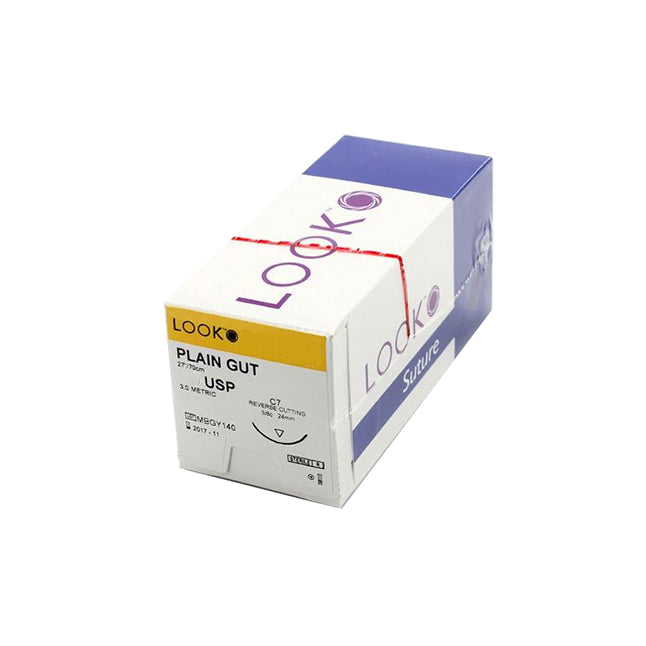 Look™ LK550B Absorbable Plain Gut Suture, 5-0, 27 in, C6 Reverse Cutting Needle