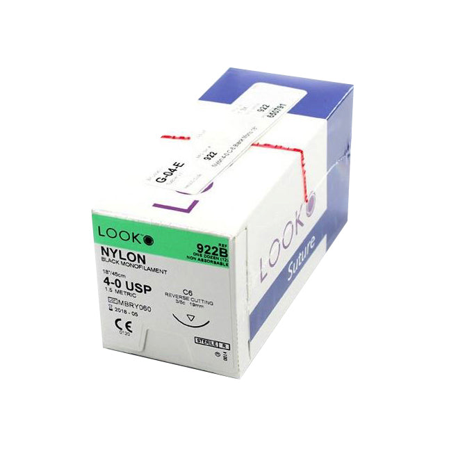 LK922B Look™ Non Absorbable Nylon Suture C6 Reverse Cut, 4-0 18mm